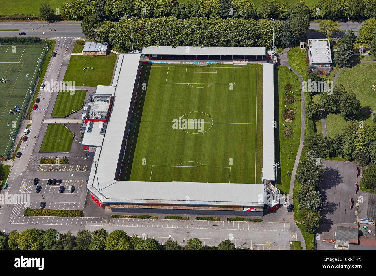 Une vue aérienne de Broadhurst Park, domicile du FC United of Manchester Banque D'Images