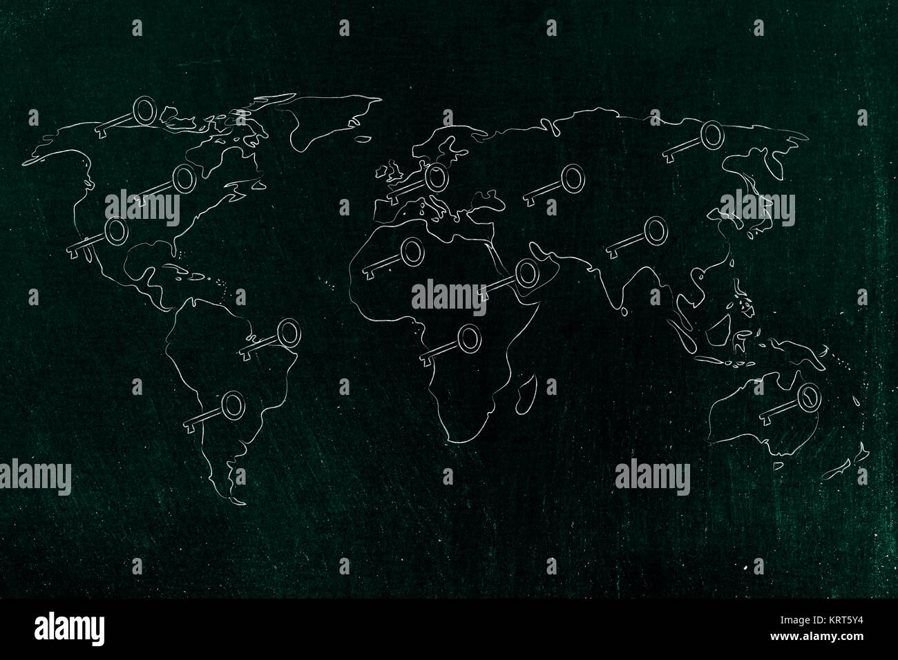 Carte du monde avec des clés, concept de mots et mots-clés Banque D'Images