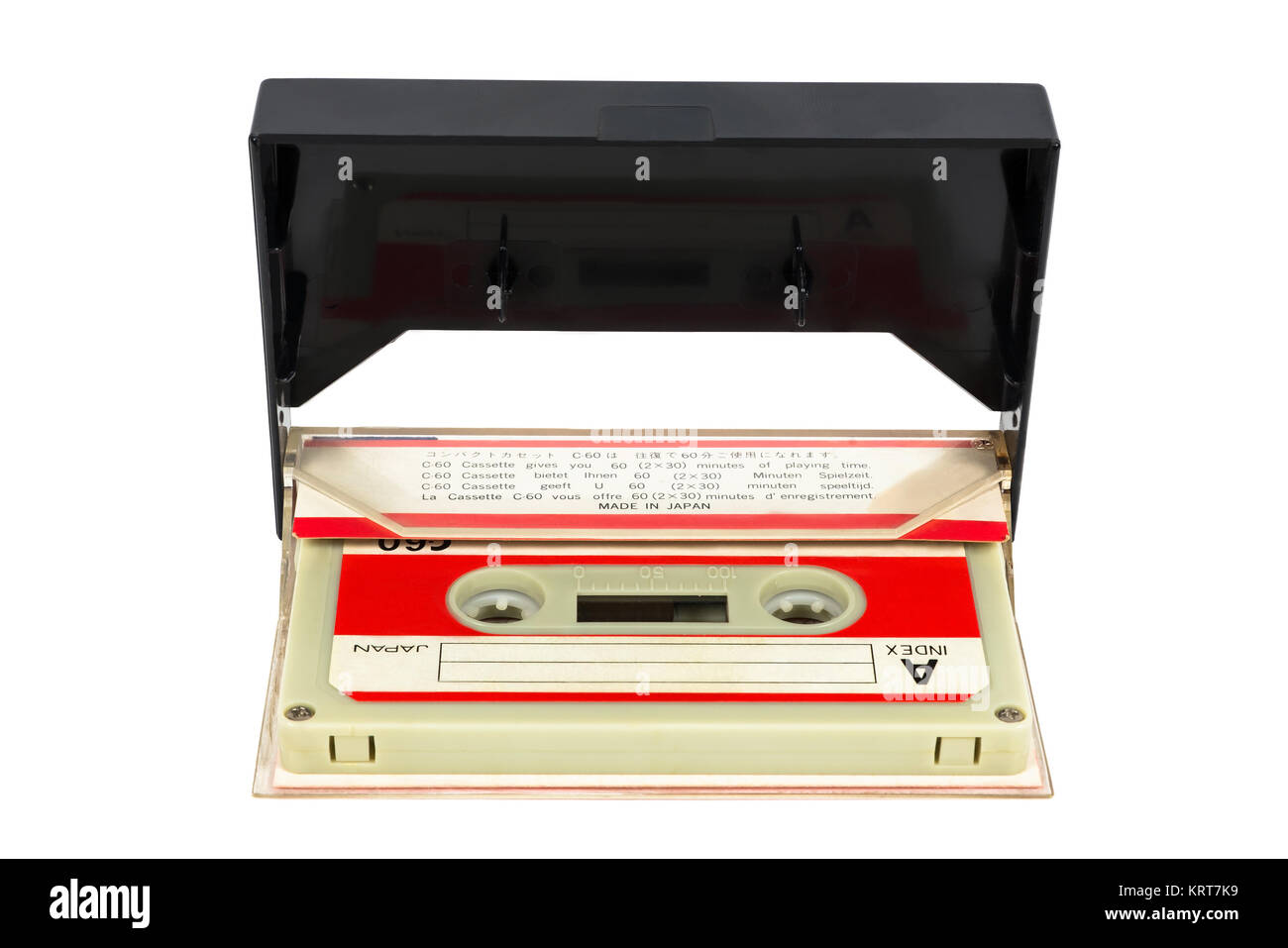 Vintage audio tape dans la boîte sur fond blanc Banque D'Images