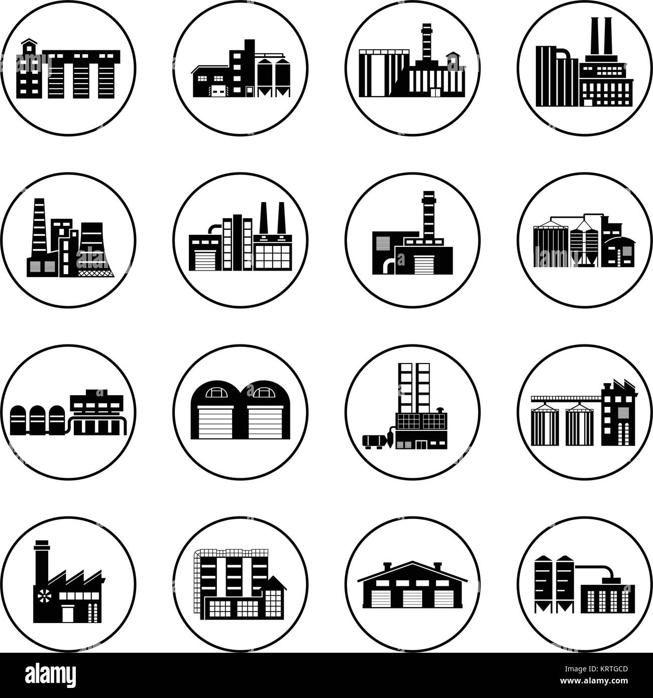 Ensemble d'icônes de l'industrie bâtiment manufacture. Et de l'usine factory, la puissance et la fumée, le pétrole et l'énergie nucléaire, la station de fabrication. Vector set. Illustration de Vecteur