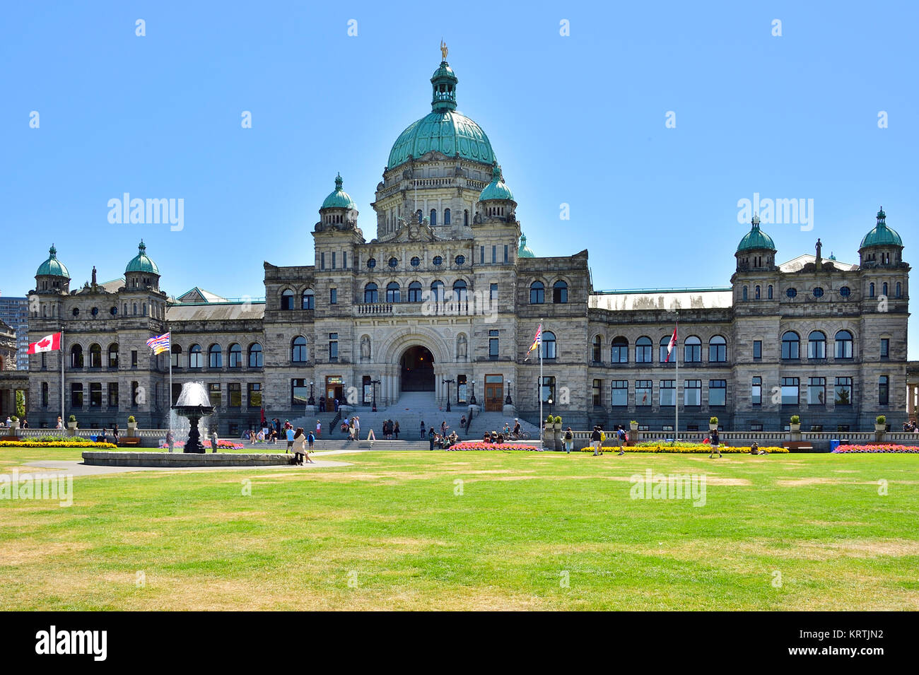 Une vue horizontale de la Colombie-Britannique des édifices législatifs situé dans la ville de Victoria en Colombie-Britannique, Canada. Banque D'Images