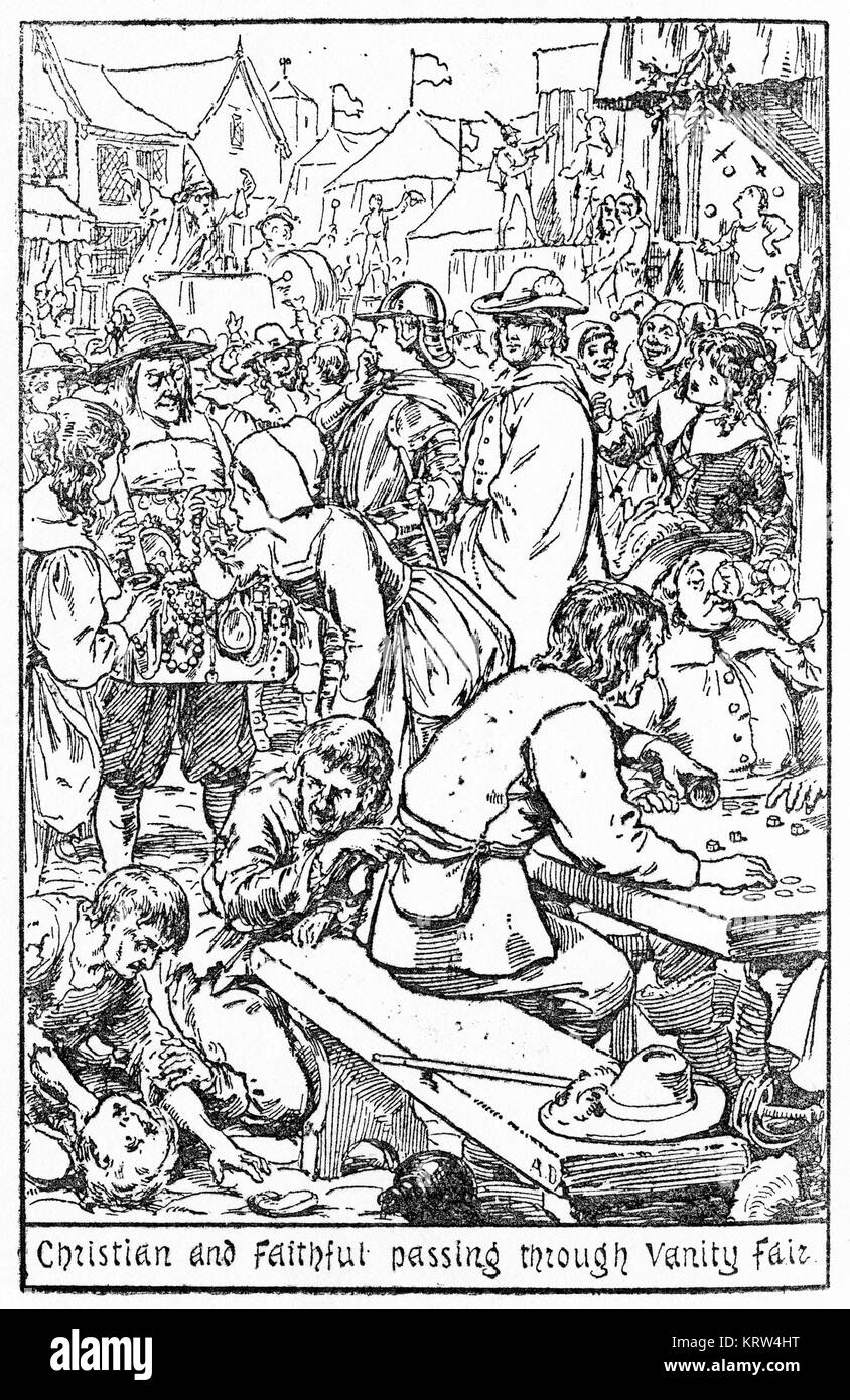 Gravure de Christian et fidèles en passant par Vanity Fair. Une gravure de Pilgrim's Progress de la publicité dans les années 1880. Banque D'Images