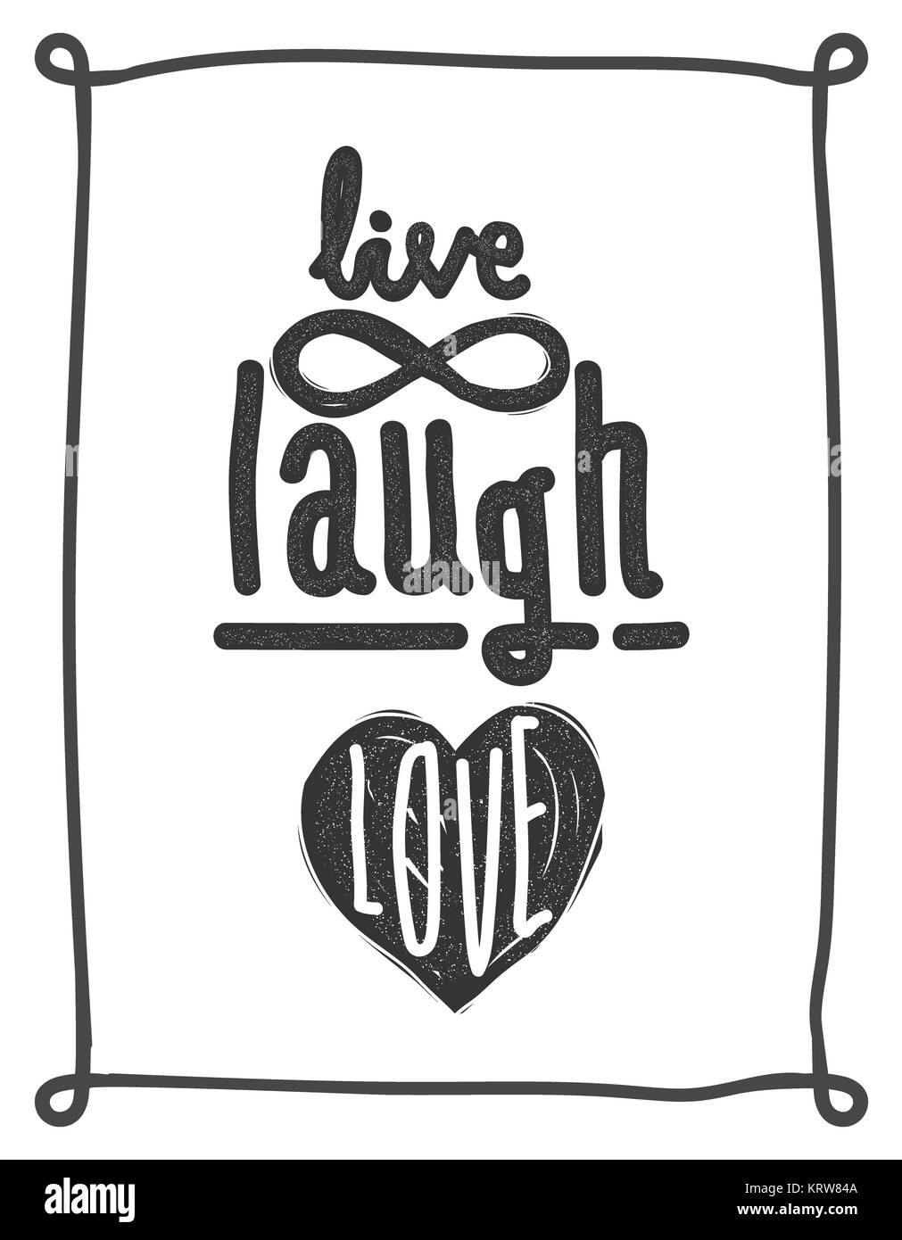 Vivre, rire, l'amour. Lettrage simple devis avec pinceau chaotique eff Banque D'Images