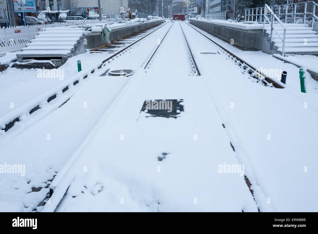 La construction de la voie de construction et d'arrêt de neige Banque D'Images