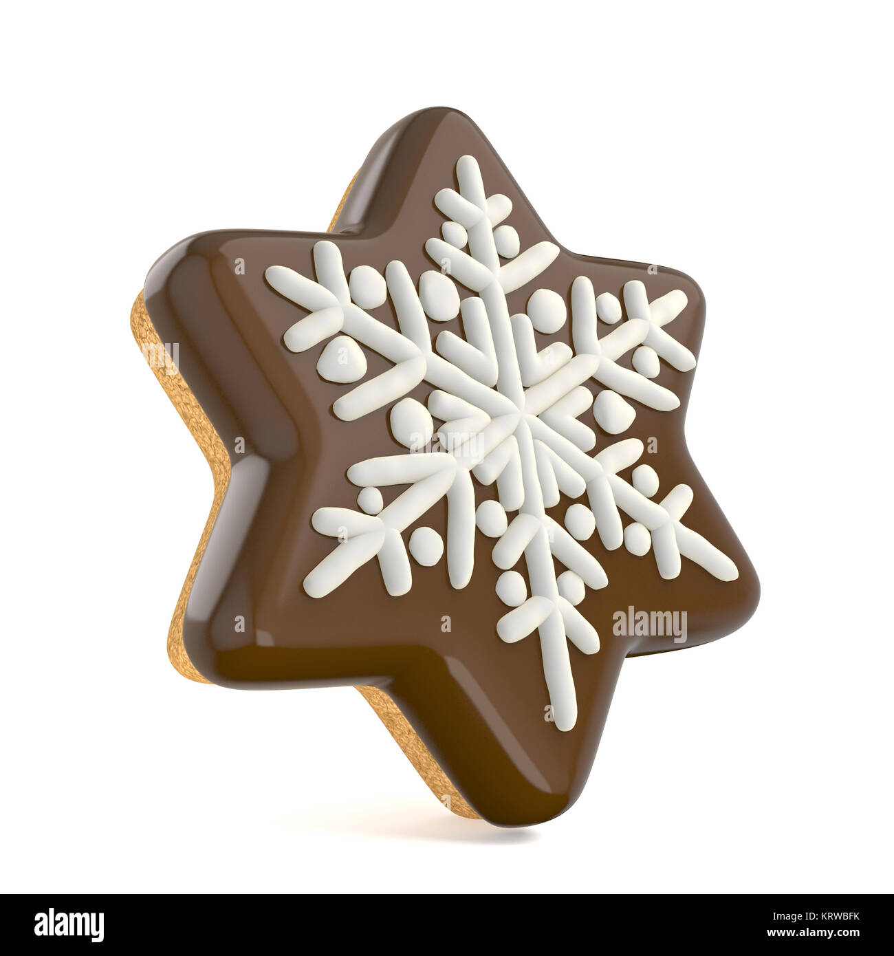 Flocon d'épices de Noël au chocolat décoré avec des lignes blanches. 3D Banque D'Images