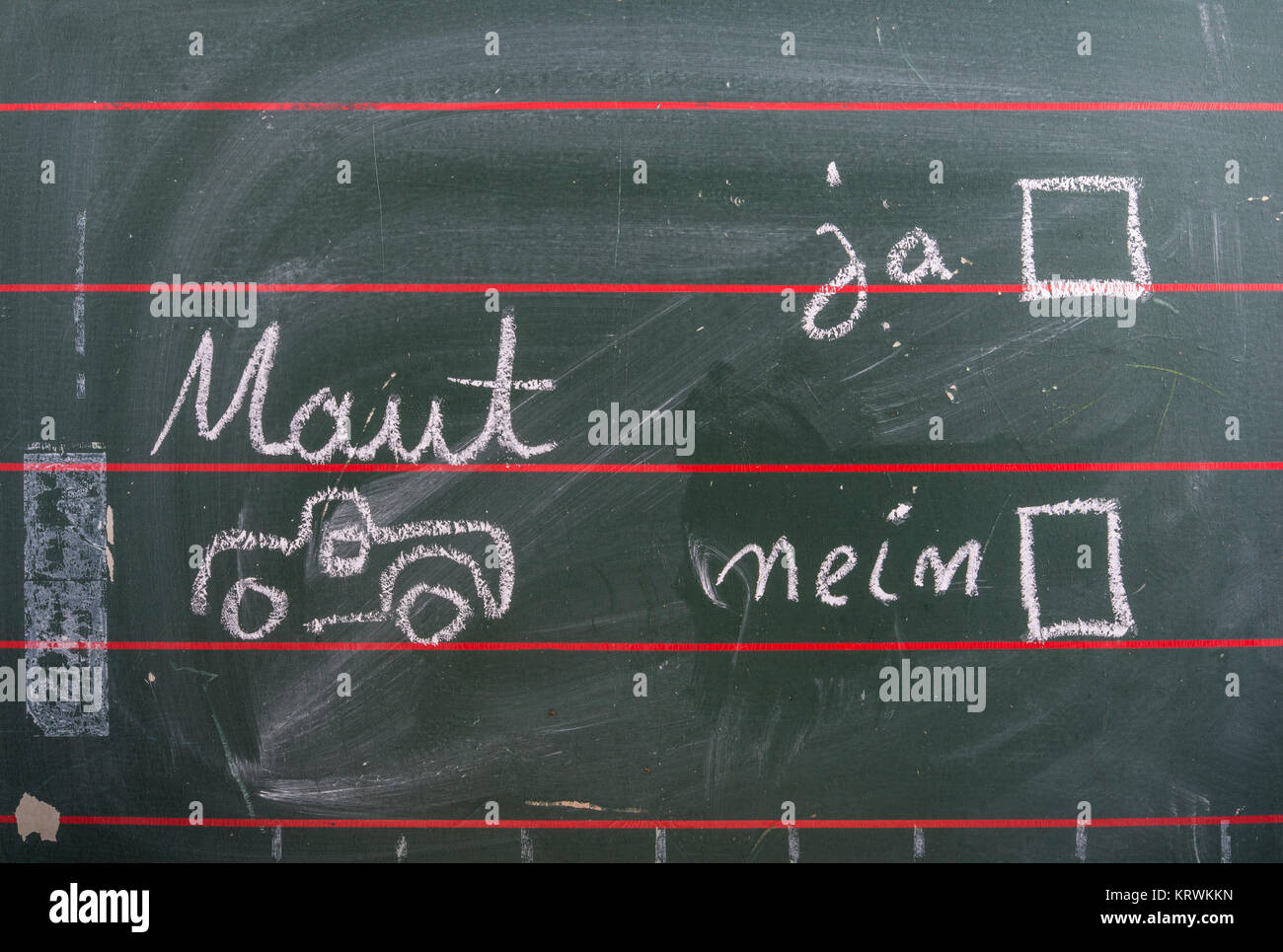 tableau noir de l'école avec dessin de voiture et péage Banque D'Images