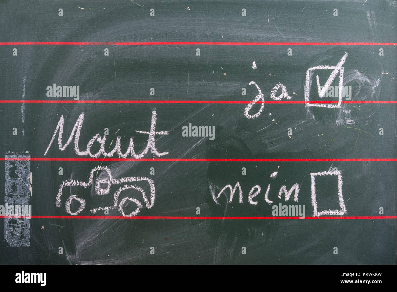 tableau noir de l'école avec dessin de voiture et péage Banque D'Images