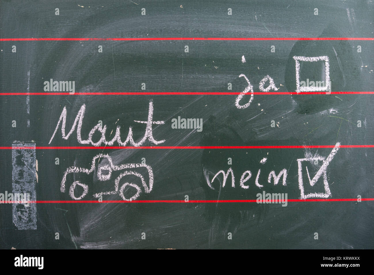tableau noir de l'école avec dessin de voiture et péage Banque D'Images