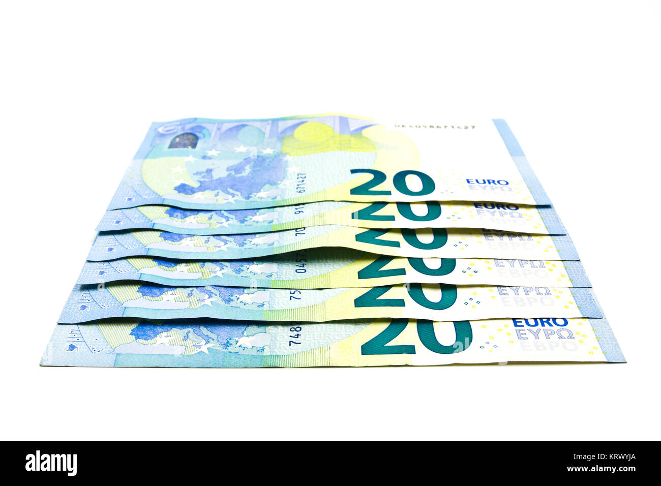 Billet de vingt euros sur un fond blanc. Banque D'Images