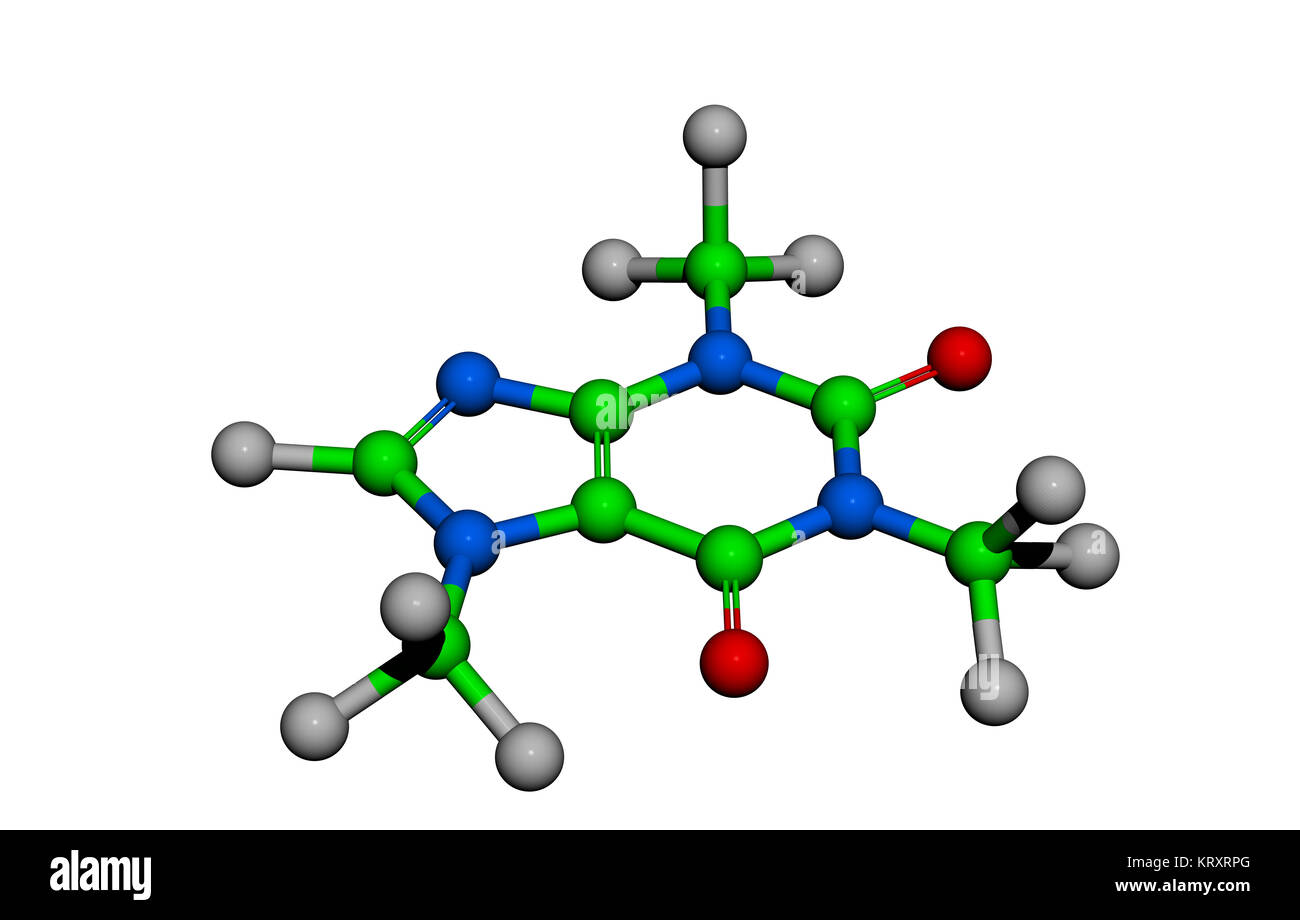 modèle moléculaire de caféine isolé Banque D'Images