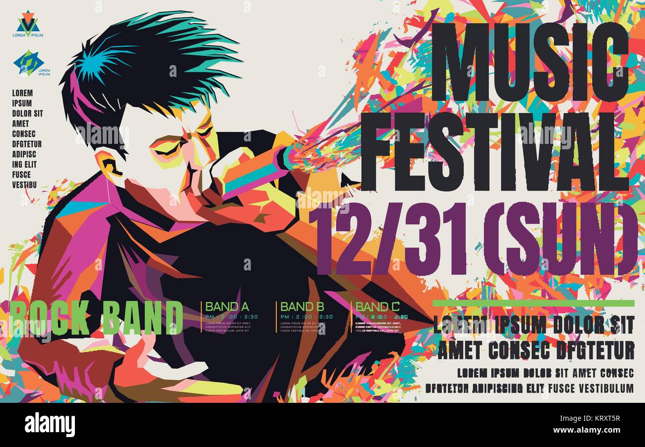 Concert de musique ancienne, un rappeur au style WPAP, pop art portrait pour rock music festival Illustration de Vecteur