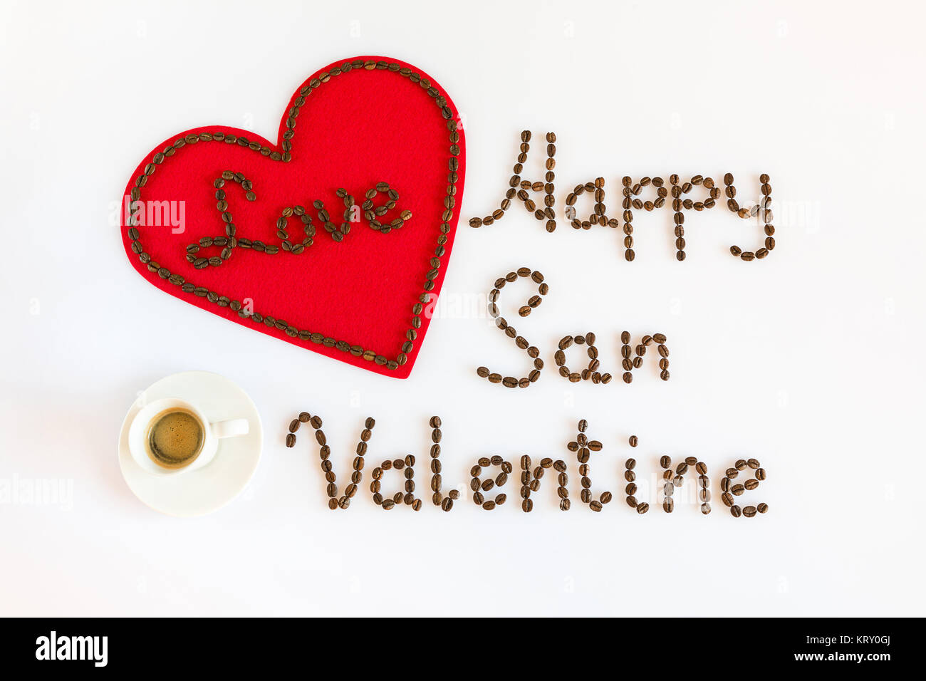 Heureux San Valentin avec amour et une tasse de café Banque D'Images