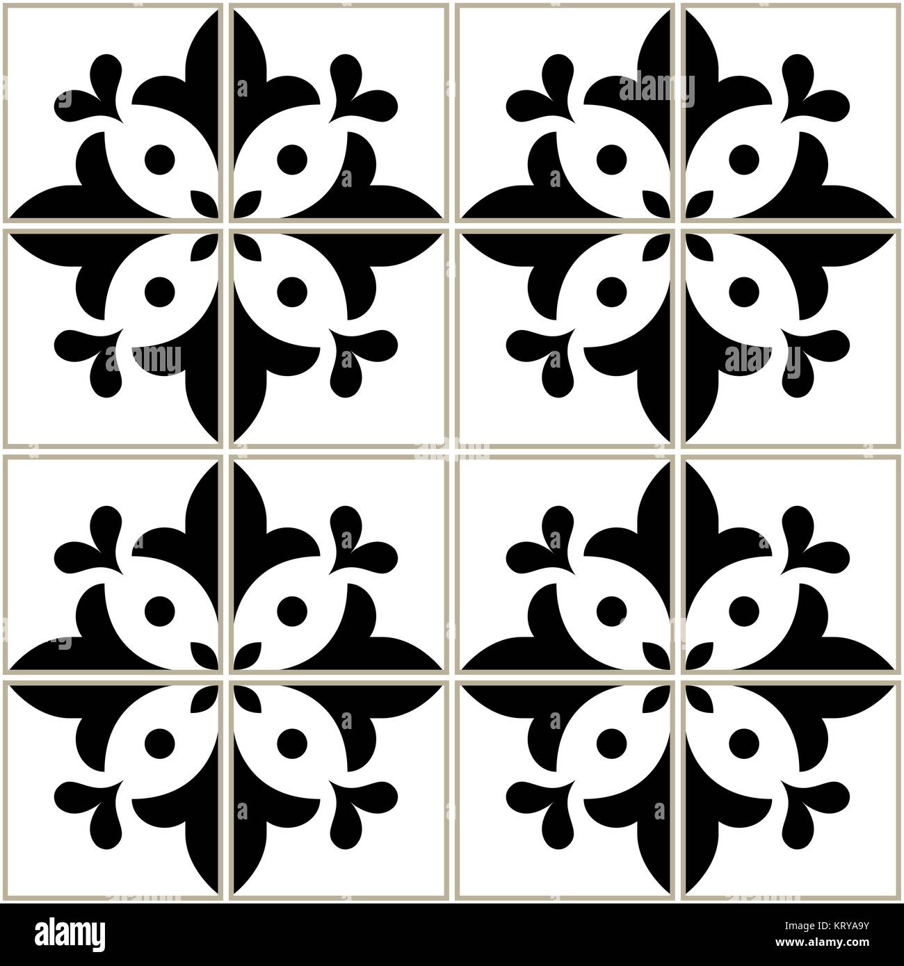 Motif carreaux azulejos Portugais - design bleu marine, vecteur transparent fond noir et blanc, vintage jeu de mosaïques Illustration de Vecteur