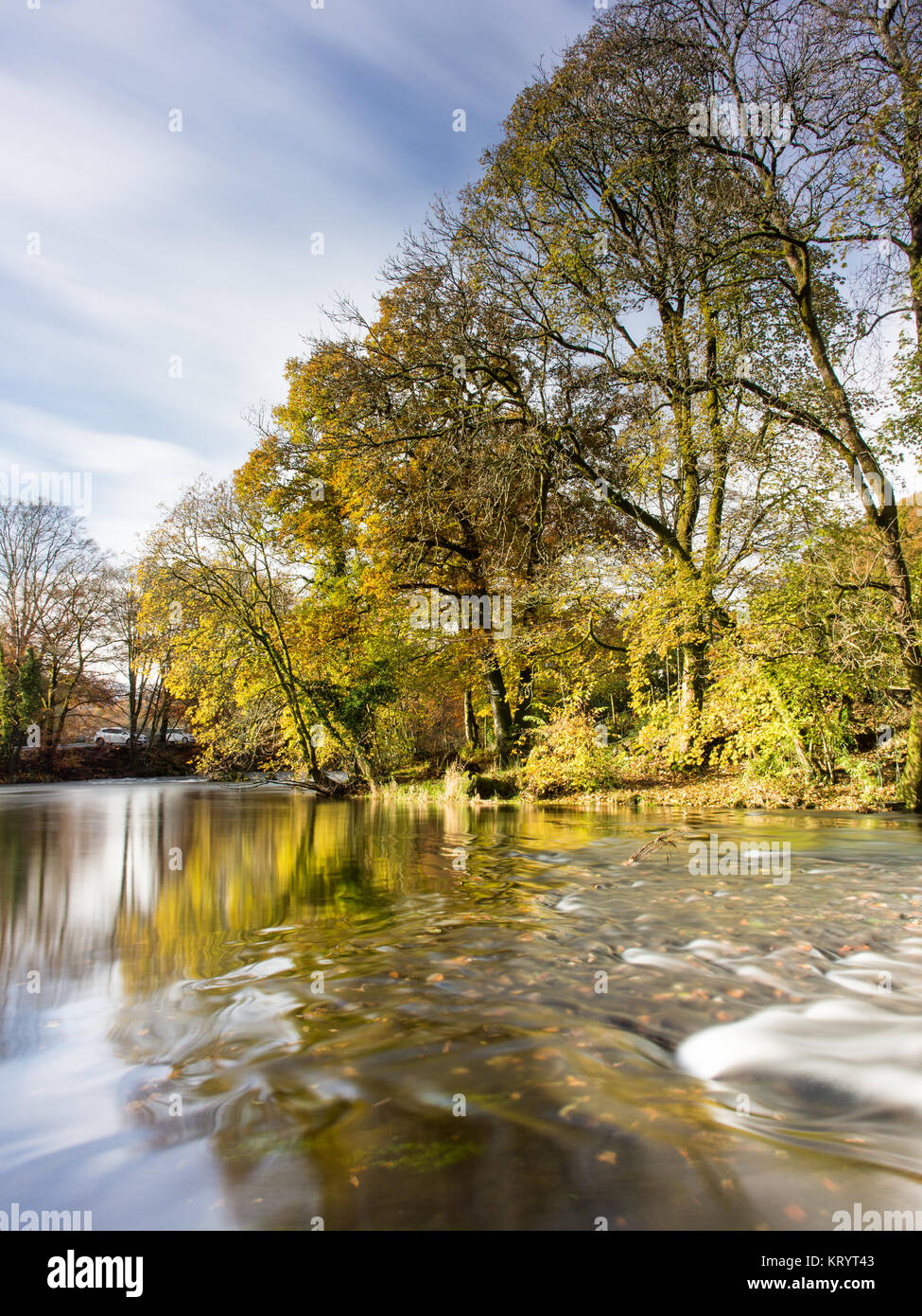 La rivière Brathay ruisseau de montagne passe par woodland rempli de couleurs de l'automne près de Reading en Angleterre's Lake District National Park. Banque D'Images