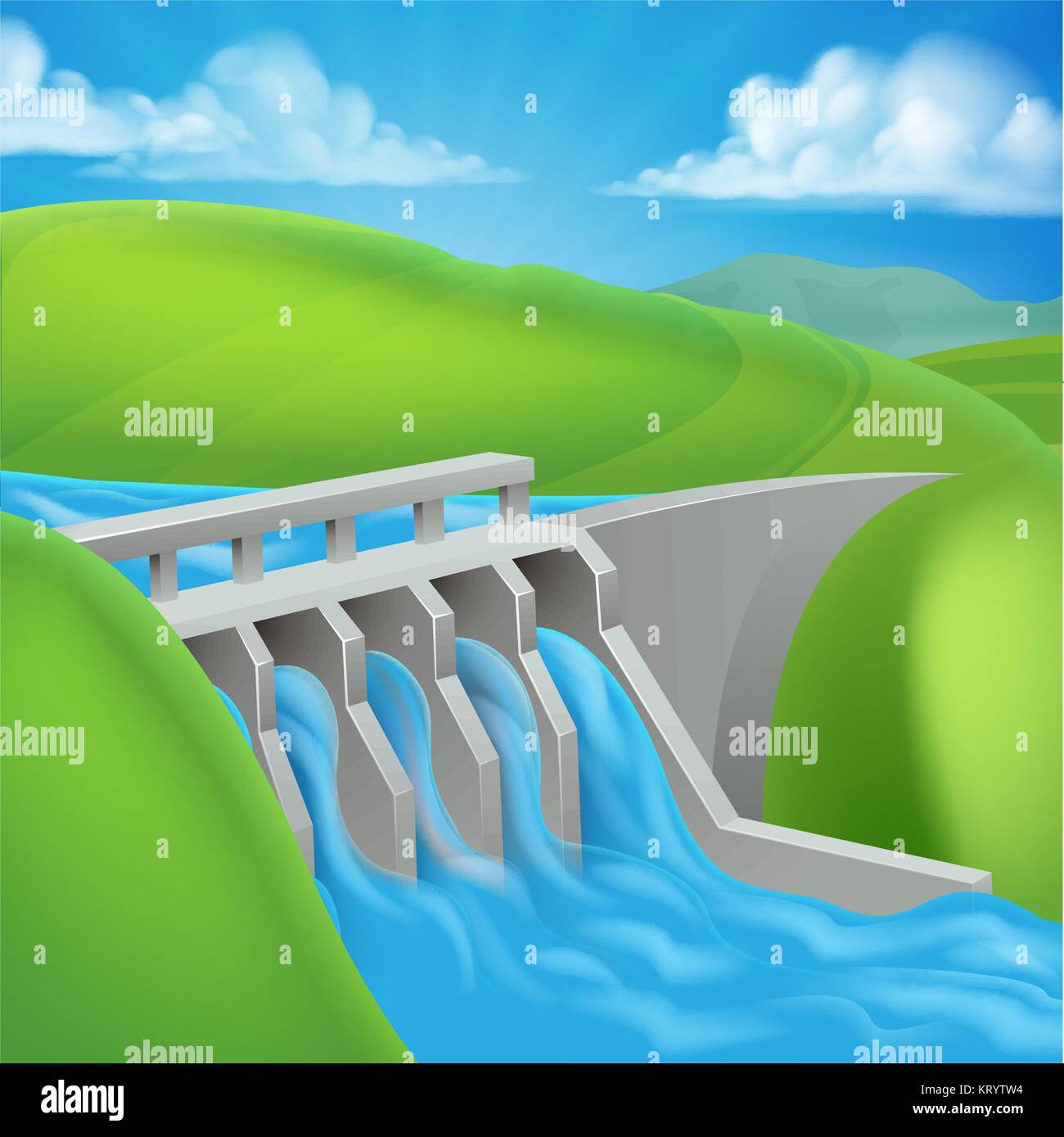 La production d'électricité du barrage hydroélectrique Illustration de Vecteur