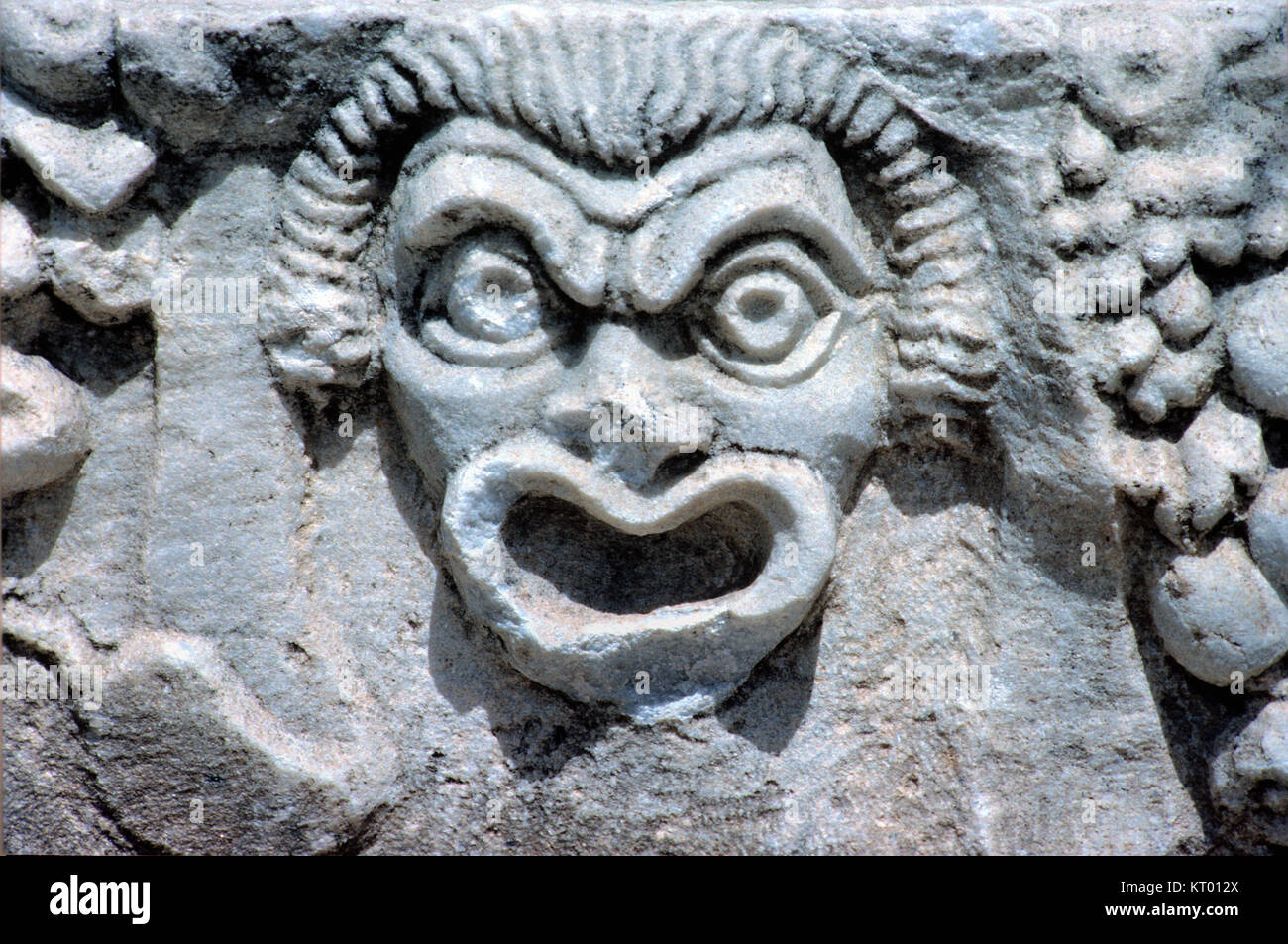 Masque de théâtre grec, de théâtre gréco-romain, à l'intérieur du château de Bodrum Turquie Banque D'Images