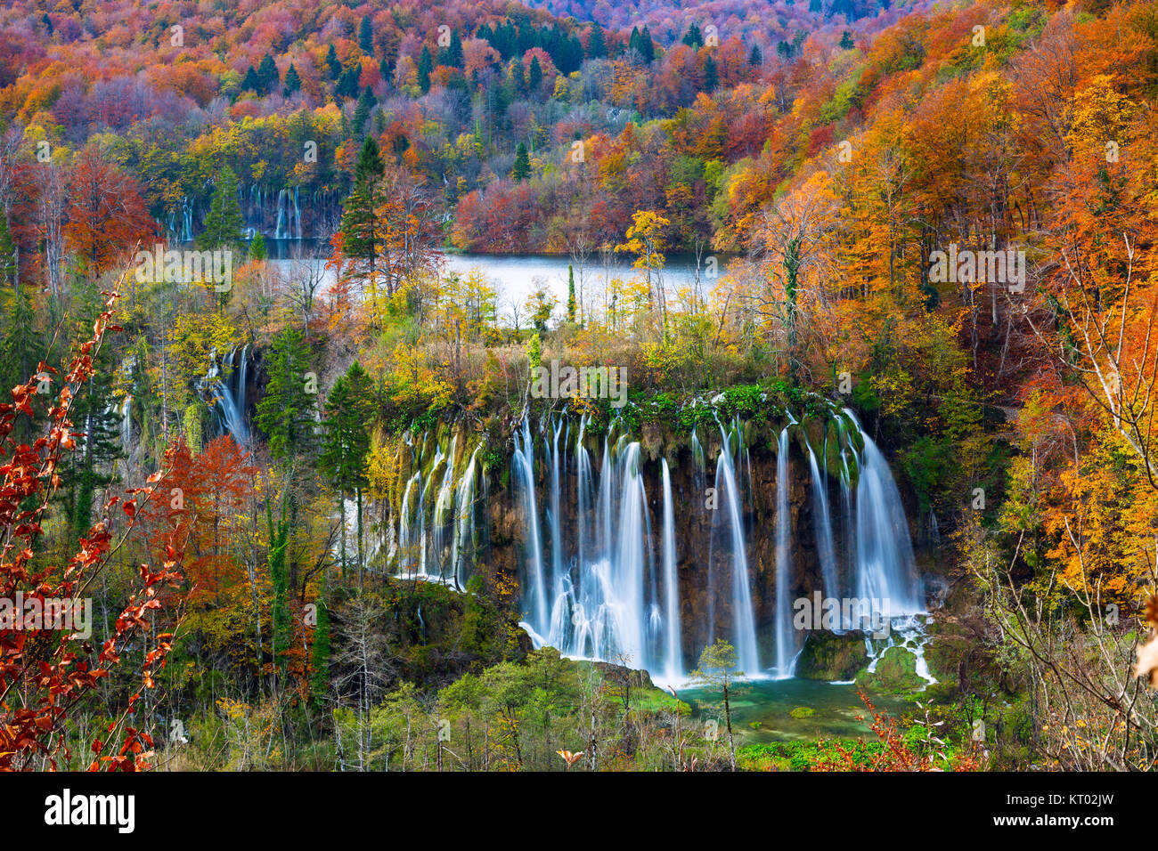 Collection Automne Couleurs et cascades de Plitvice Parc National Banque D'Images