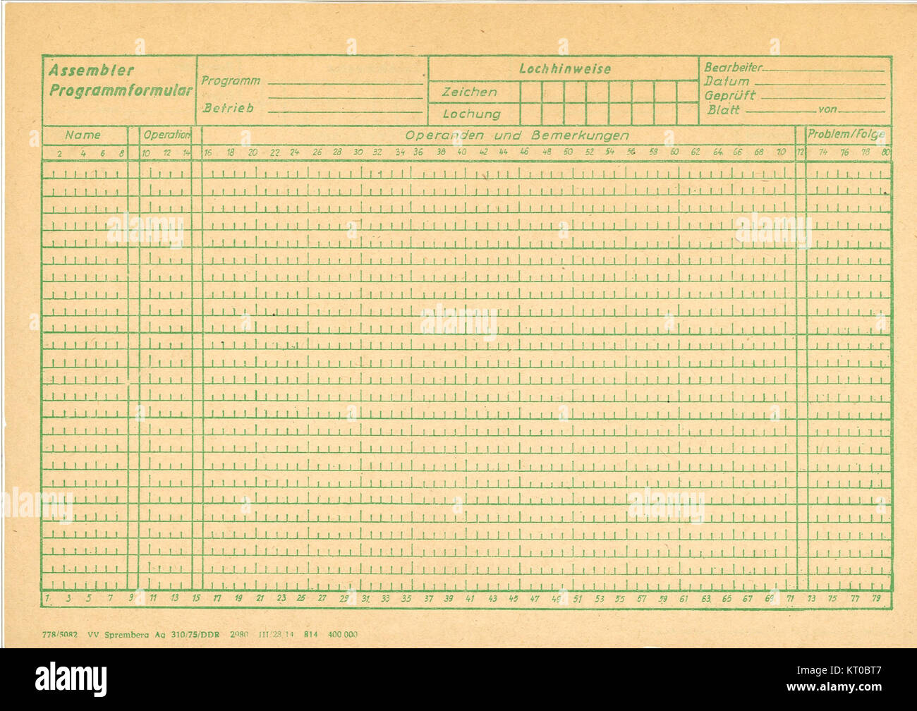 Assembleur Programmformular est un document lié à la programmation en langage assembly, fournissant une structure pour le codage et l'implémentation d'algorithmes dans les tâches informatiques de bas niveau. Banque D'Images