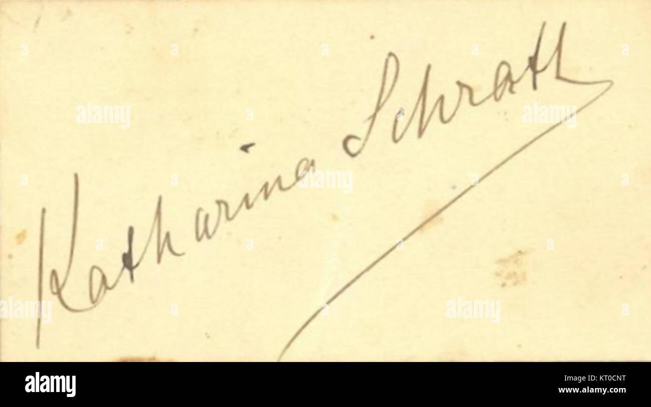 Katharina Schratt était une actrice autrichienne et la compagne de longue date de l'empereur François-Joseph Ier d'Autriche. Cet autographe reflète son implication dans la cour royale et son importance dans l'histoire culturelle autrichienne. Banque D'Images