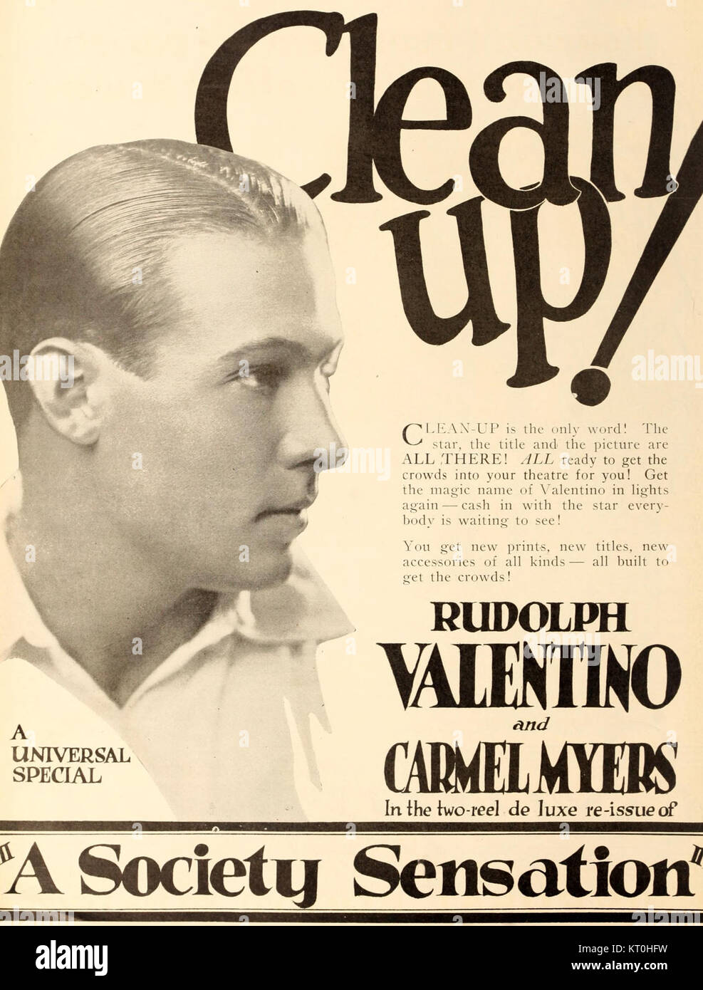 Une image liée à la réédition de 1924 de 'A Society sensation', un film qui a attiré l'attention lors de sa sortie initiale et sa réintroduction ultérieure au public. Banque D'Images