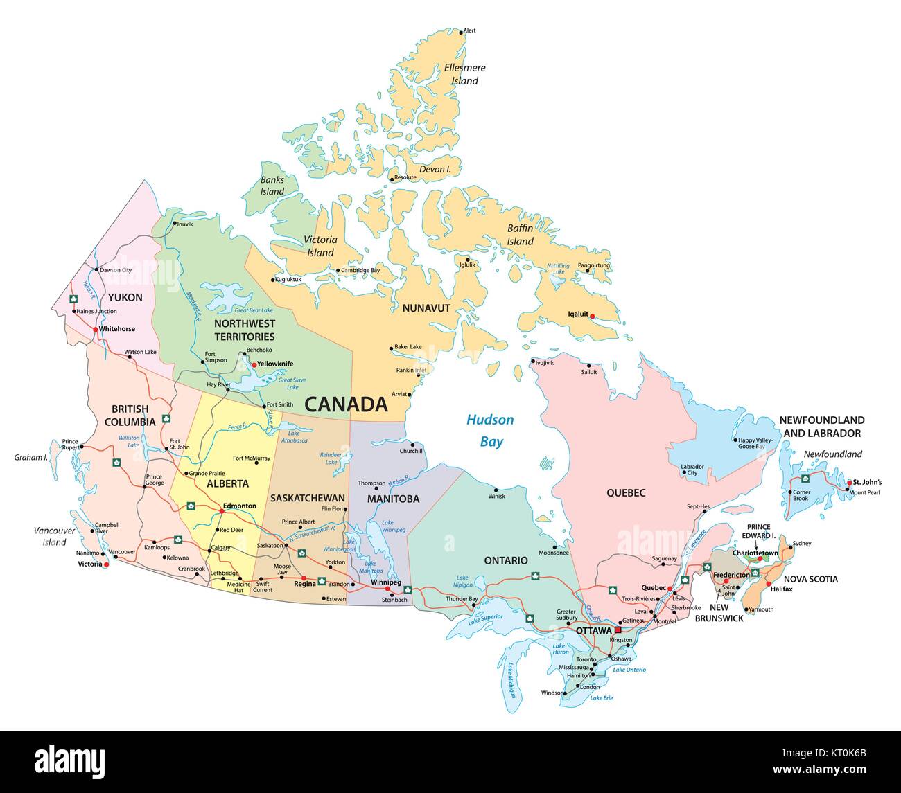 Canada administratif, politique et road carte vectorielle Illustration de Vecteur
