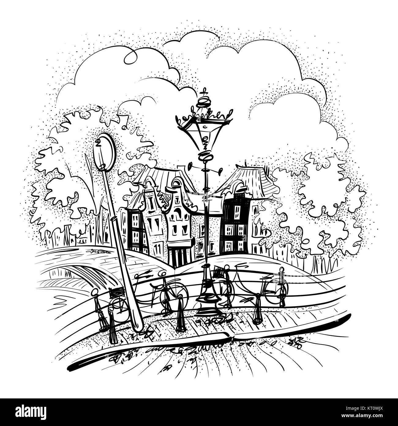 Vue sur la ville de vecteur de ponts Amsterdam Banque D'Images