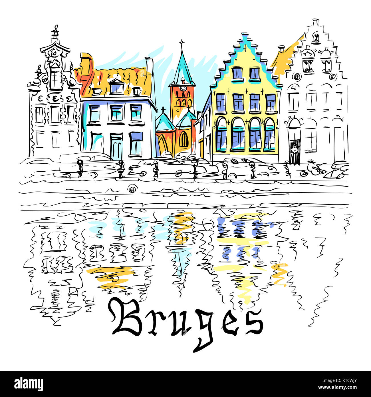 Vue pittoresque sur la ville de Bruges avec de belles maisons du canal Banque D'Images