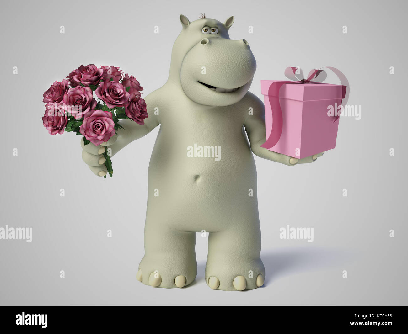 Le rendu 3D de dessin animé romantique hippo. Banque D'Images