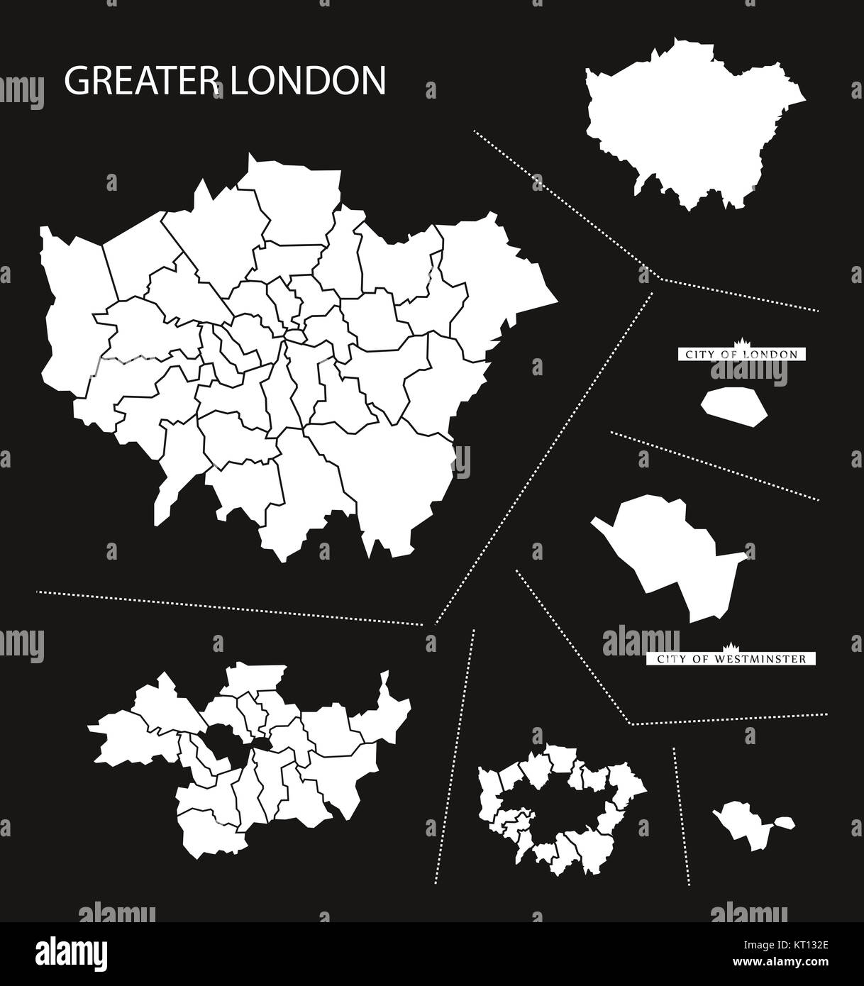 Grand Londres Angleterre Map inversé noir Banque D'Images