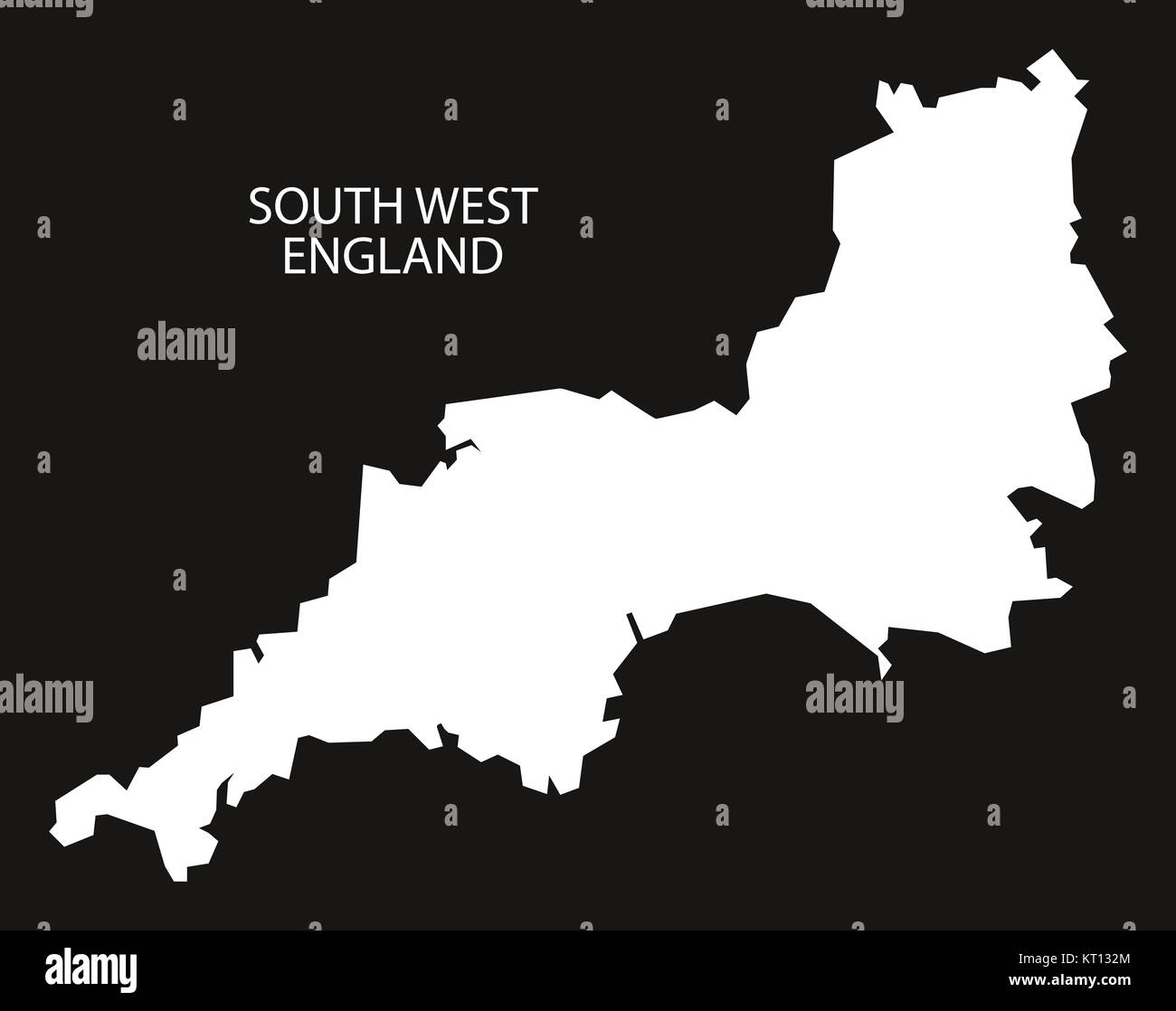 Carte du sud-ouest de l'Angleterre inversé noir Banque D'Images