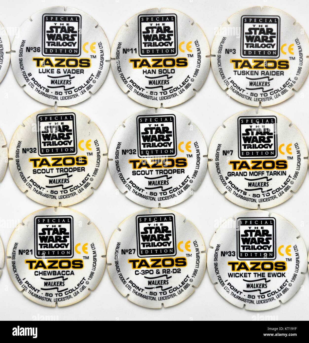 Les marcheurs des grignotines Tazos Star Wars Trilogy Banque D'Images