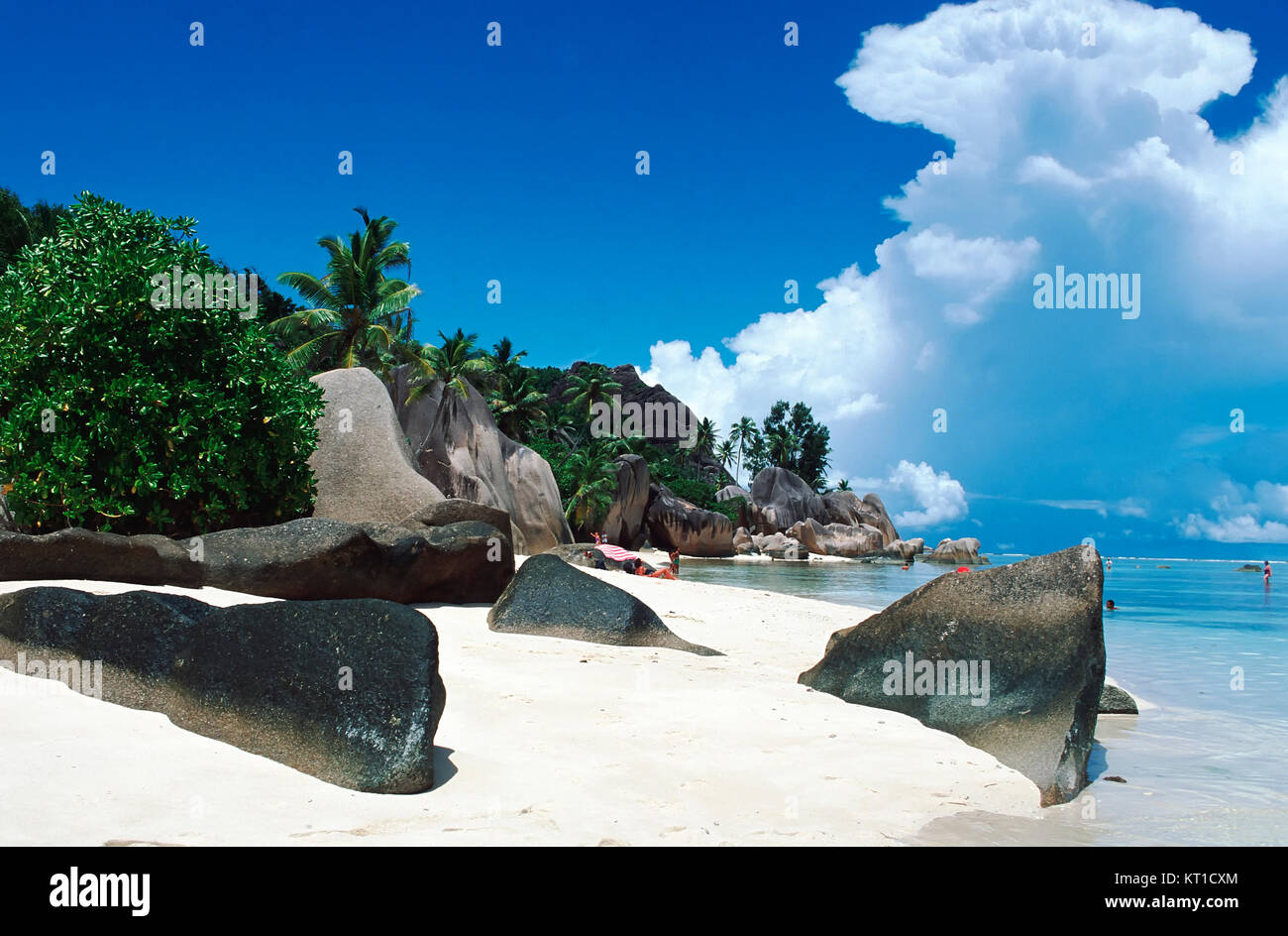 Plage de rochers à Anse Source d'argent, l'île de La Digue, Seychelles Banque D'Images
