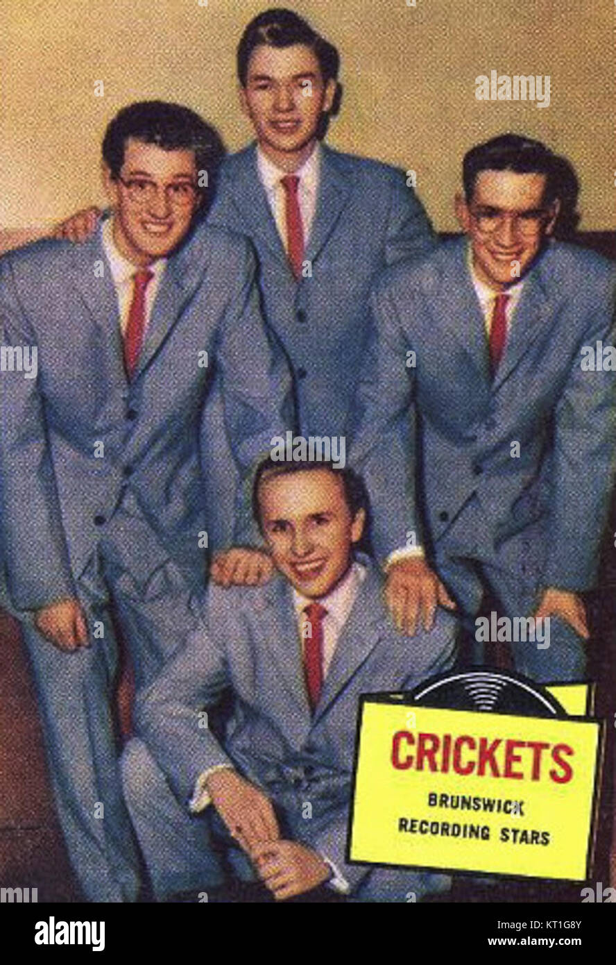 Buddy Holly and the Crickets est un groupe de rock and roll pionnier à la fin des années 1950 En 1957, ils ont gagné en notoriété avec des hits comme 'That’ll Be the Day', aidant à façonner le son de la musique rock moderne. Banque D'Images