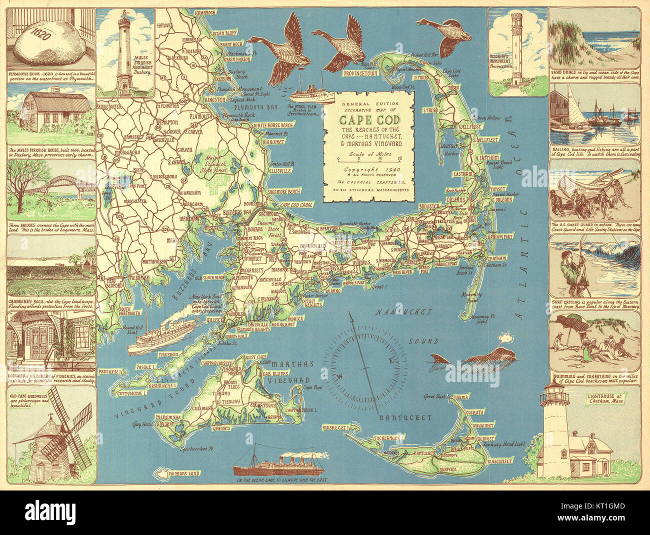 1940 Carte de décoration artisan coloniale Cape Cod, Massachusetts - Geographicus - CapeCod-coloniale-1940 Banque D'Images