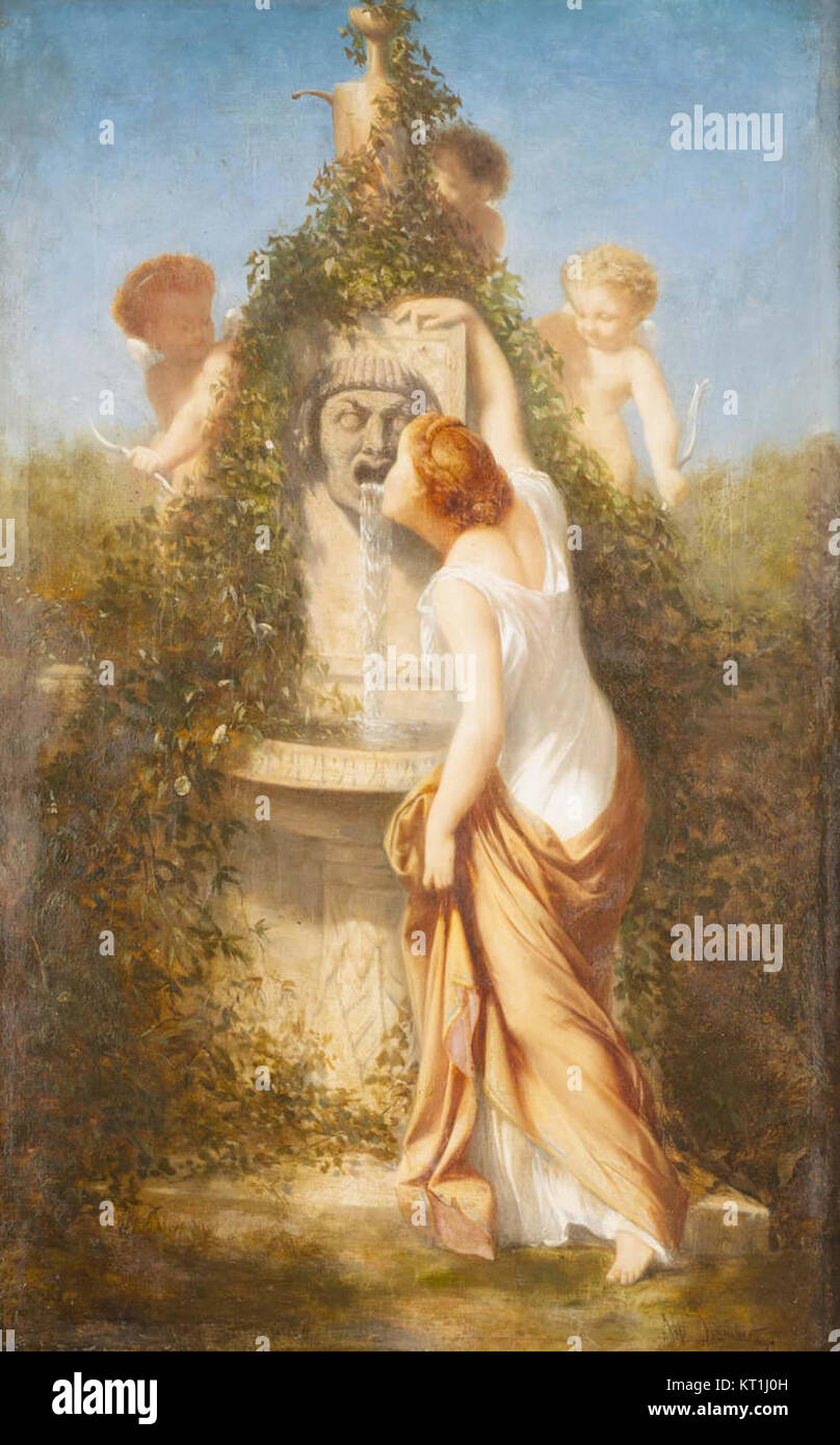 'La Fontaine de Vénus' est une sculpture d'Alphonse Isambert, mettant en valeur Vénus, la déesse romaine de l'amour et de la beauté, représentée dans un style classique. L’œuvre met en lumière les idéaux de beauté et de grâce de la Renaissance. Banque D'Images