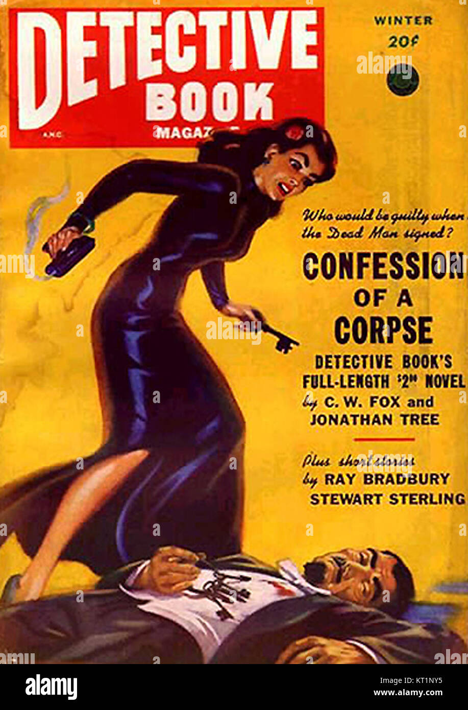 Voici la couverture du magazine Pulp *DetectiveBook*, numéro #v5n10. Le magazine présente des histoires et des illustrations centrées sur des thèmes de détective et de résolution de crimes, populaires au milieu du XXe siècle. Les magazines Pulp étaient connus pour leurs récits passionnants et rapides et ont été largement lus pendant leur période. Banque D'Images