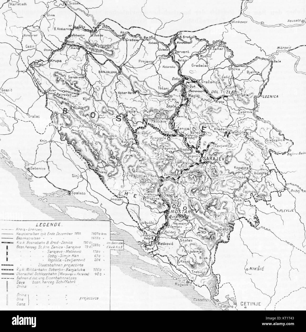 L'Eisenbannetz BiH, créé en 1892, fait référence au réseau ferroviaire de Bosnie-Herzégovine. Il s'agissait d'un important projet d'infrastructure, contribuant au transport et au développement économique à la fin du XIXe siècle. Banque D'Images