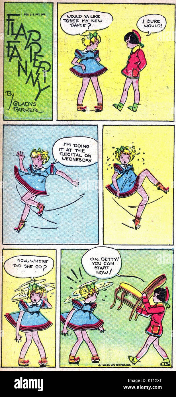 Une image de la série comique 'Flapper Fanny - The Funnies, No 7', représentant un moment humoristique et caractéristique de la série, capturant la personnalité et le style de Flapper Fanny. Banque D'Images