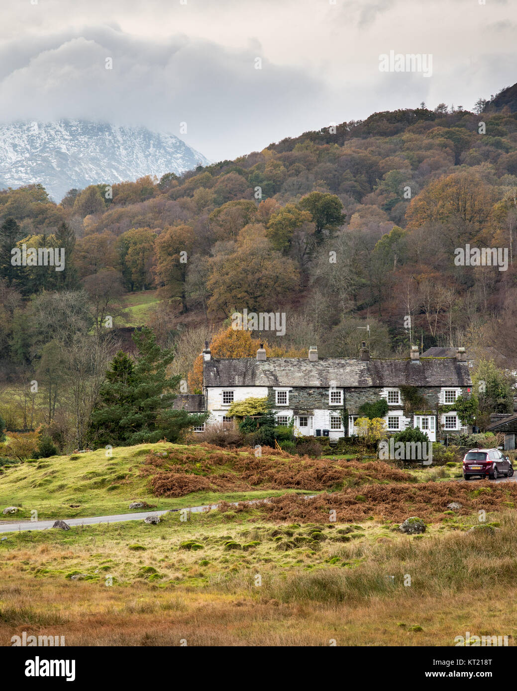 Une terrasse traditionnel de maisons de village de Chapel Stile Langdale, en Angleterre du Lake District National Park. Banque D'Images