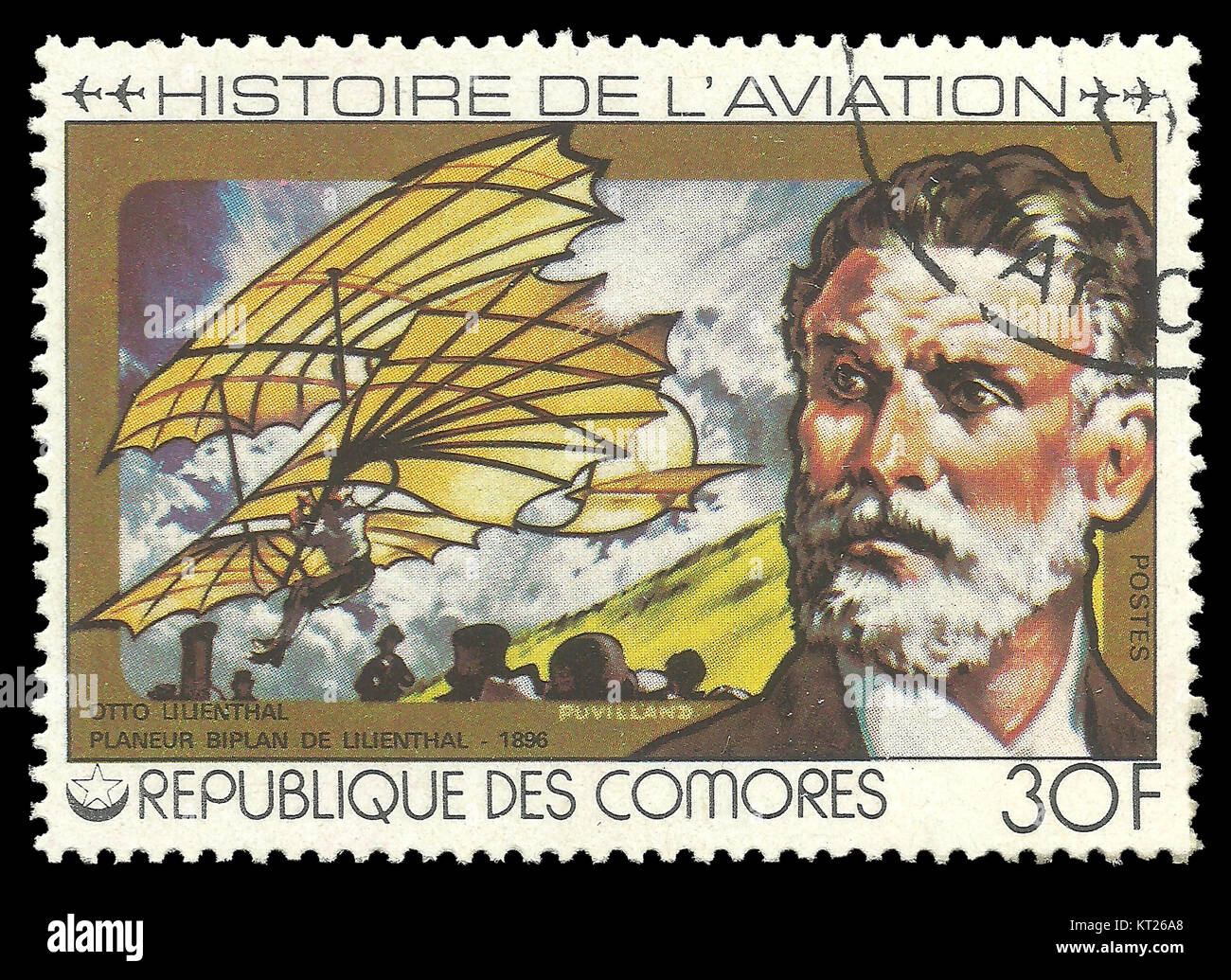 Comores - circa 1978 : Edition Histoire de l'Aviation, Spectacles Otto Lilienthal Banque D'Images