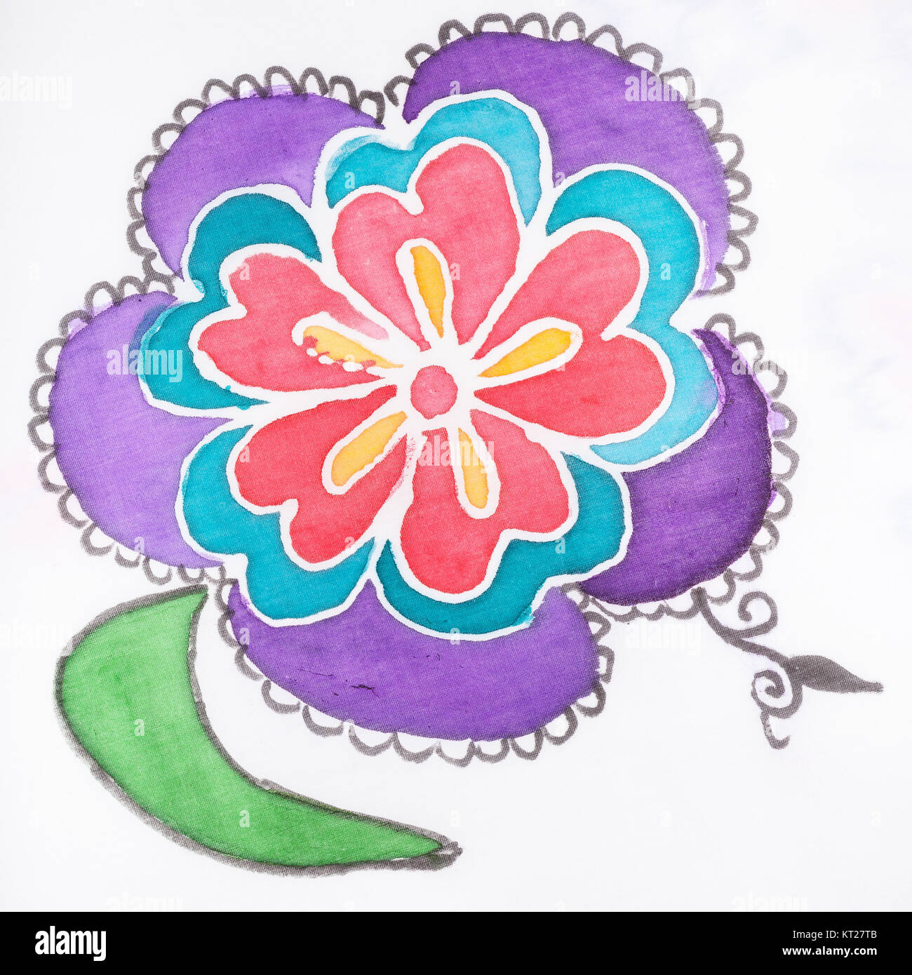Fleur abstrait peint à la main sur soie blanche Banque D'Images