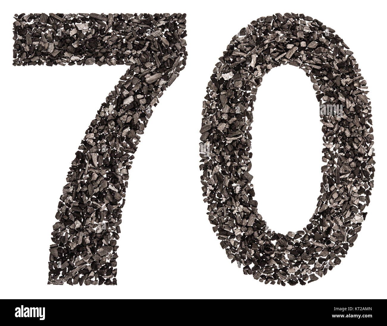 Chiffre arabe 70, 70, du noir charbon naturel, isolé sur fond blanc Banque D'Images