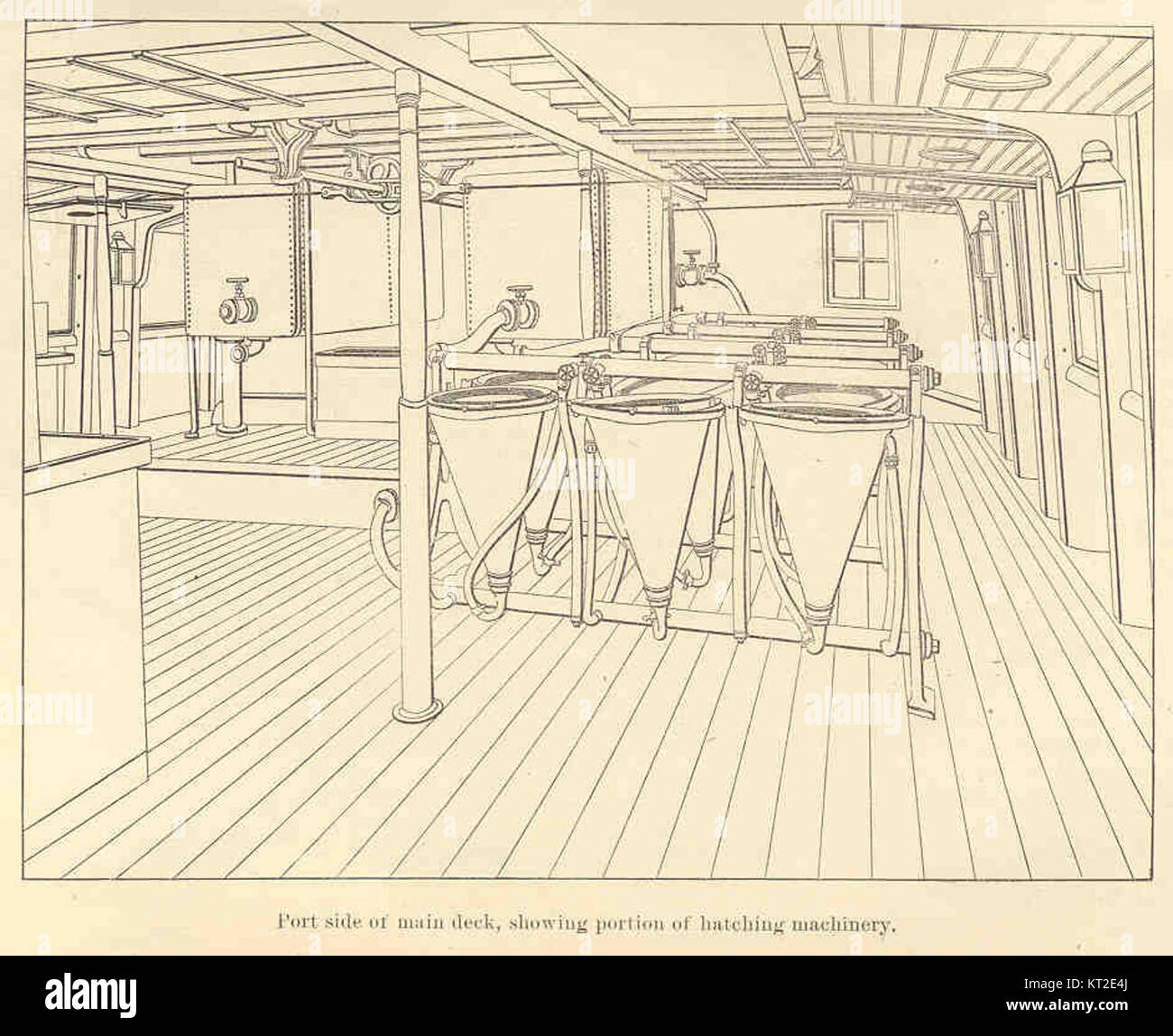 L'image montre le Fish Hawk, un navire emblématique, photographié du côté bâbord de son pont principal. Cette image illustre la structure et la conception du navire, connu pour son rôle dans l'histoire maritime et ses contributions au génie naval. Banque D'Images