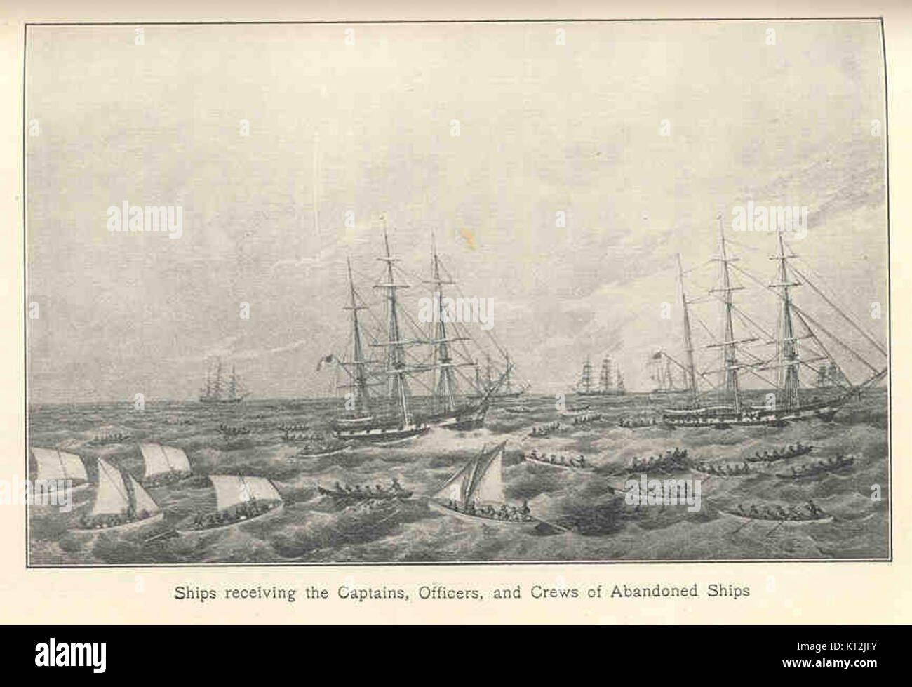 Cette image capture des navires recevant des capitaines, des officiers et des équipages de navires abandonnés, un événement mettant en lumière l'histoire maritime et les luttes auxquelles les marins sont confrontés pendant les périodes difficiles. Banque D'Images