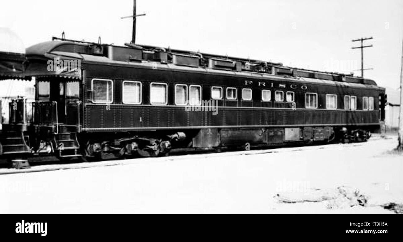 Le Frisco Business car à la Nouvelle-Orléans représente un wagon de voyageurs historique utilisé par le Frisco Railway. Il offre un aperçu du luxe et des expériences de voyage du chemin de fer du début du XXe siècle. Banque D'Images