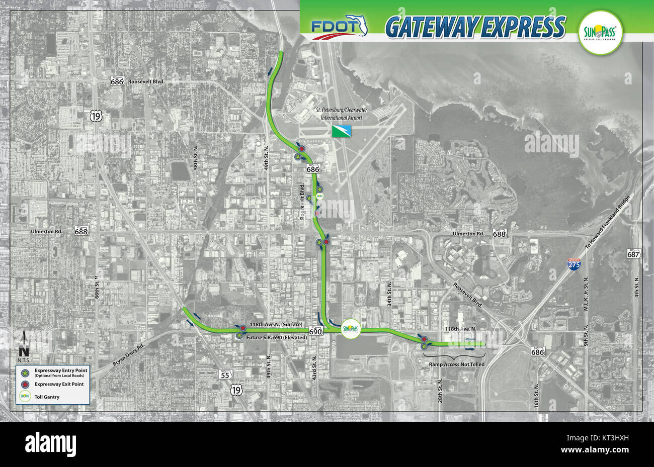 La carte Gateway Express est une carte détaillée décrivant les itinéraires et l'infrastructure du Gateway Express, un système de transport conçu pour faciliter les déplacements et l'accès entre les principaux endroits. Il est utilisé à des fins de navigation et de planification. Banque D'Images