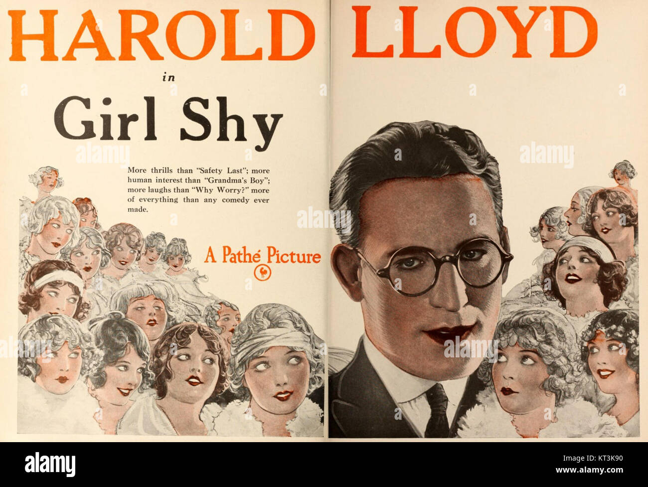 La publicité « Girl Shy » fait la promotion du film de comédie muet de 1924 mettant en vedette Harold Lloyd. La publicité capture l'essence des éléments comiques et romantiques du film. Banque D'Images