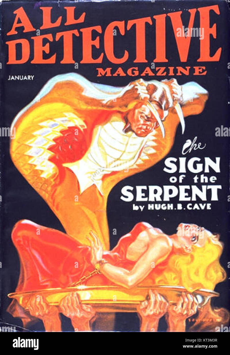 Publication historique de 1935 présentant des histoires policières, peut-être un magazine ou un roman en feuilleton. Banque D'Images