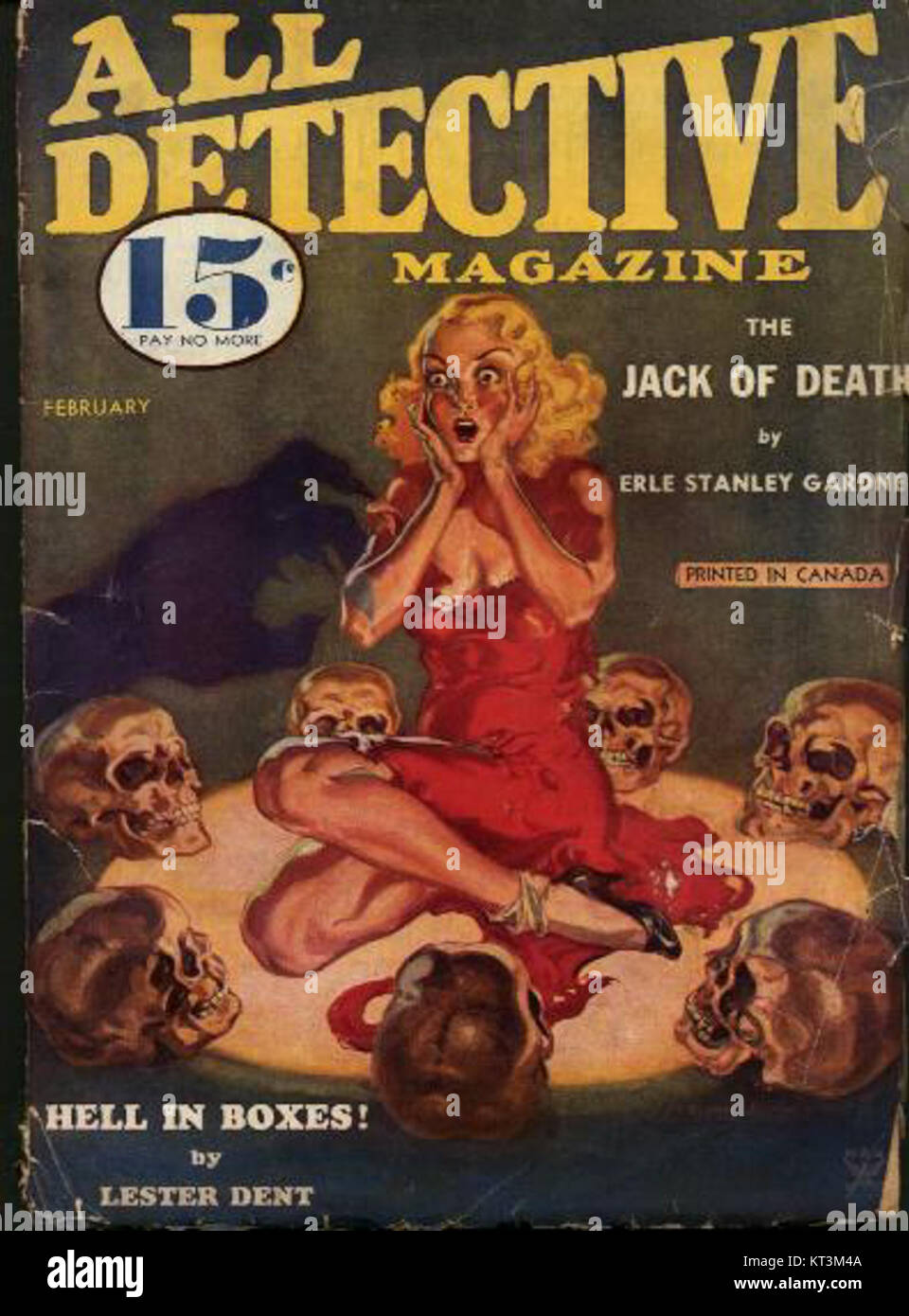 All Detective Magazine, numéro de février 1934, présente des histoires de détectives et des articles du début du XXe siècle, fournissant un aperçu de la fiction criminelle populaire et de la culture policière de cette époque. Banque D'Images