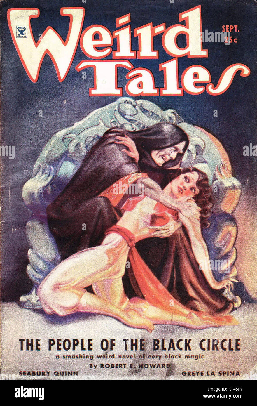 Les œuvres de Margaret Brundage pour la couverture de « The People of the Black Circle » sont réputées pour leur style audacieux et dynamique, capturant l'essence des thèmes de l'histoire. Banque D'Images